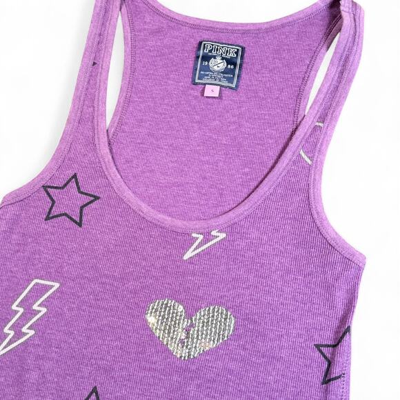 PINK Y2K Victoria's Secret VTG 2009 Ribbed Tank Top Graphic Print Bling Purple S - Picture 4 of 8